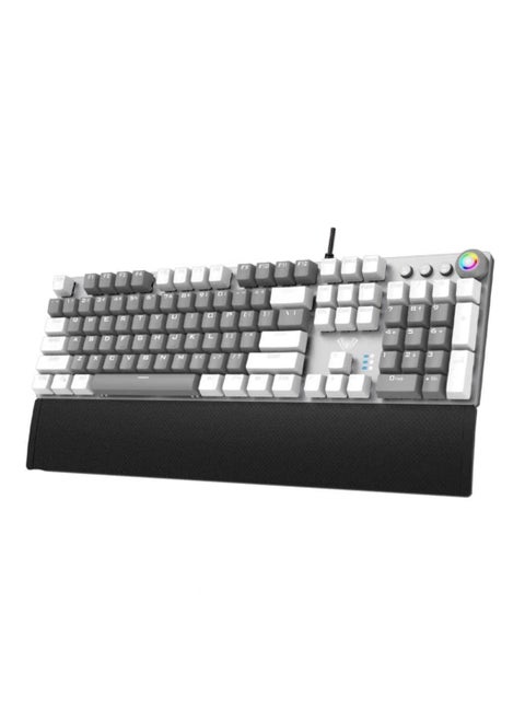 AULA F2088 Gray / White Mechanical Gaming Keyboard, with Media Knob, Magnetic Wrist Rest, White LED Backlight, PBT Keycaps, USB Wired PC Games Keyboards 104-Keys for Laptop, Desktop Computer