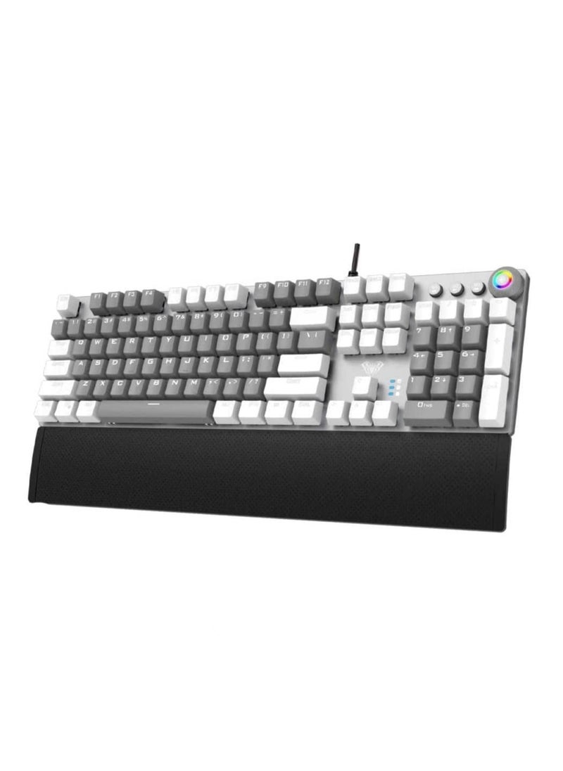 AULA - AULA F2088 Gray / White Mechanical Gaming Keyboard, with Media Knob, Magnetic Wrist Rest, White LED Backlight, PBT Keycaps, USB Wired PC Games Keyboards 104-Keys for Laptop, Desktop Computer - Image 1