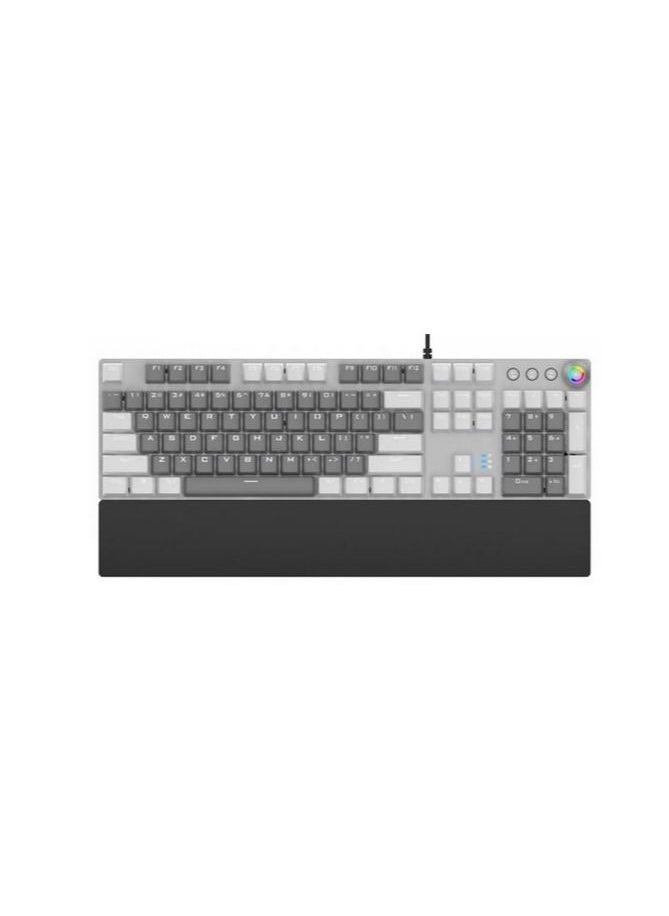 AULA - AULA F2088 Gray / White Mechanical Gaming Keyboard, with Media Knob, Magnetic Wrist Rest, White LED Backlight, PBT Keycaps, USB Wired PC Games Keyboards 104-Keys for Laptop, Desktop Computer - Image 1