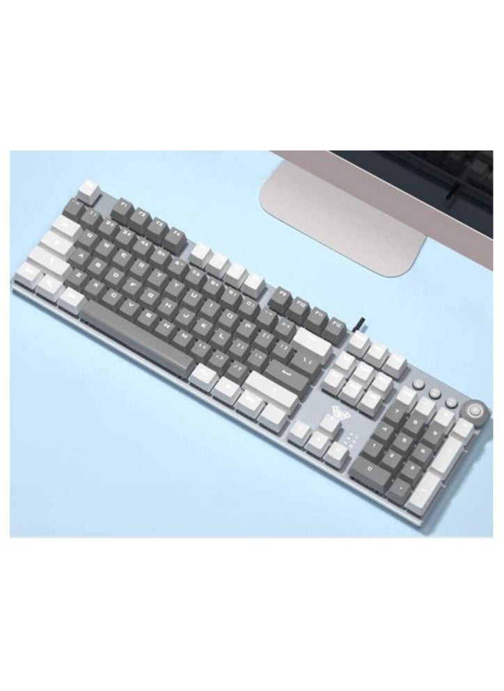 AULA - AULA F2088 Gray / White Mechanical Gaming Keyboard, with Media Knob, Magnetic Wrist Rest, White LED Backlight, PBT Keycaps, USB Wired PC Games Keyboards 104-Keys for Laptop, Desktop Computer - Image 1