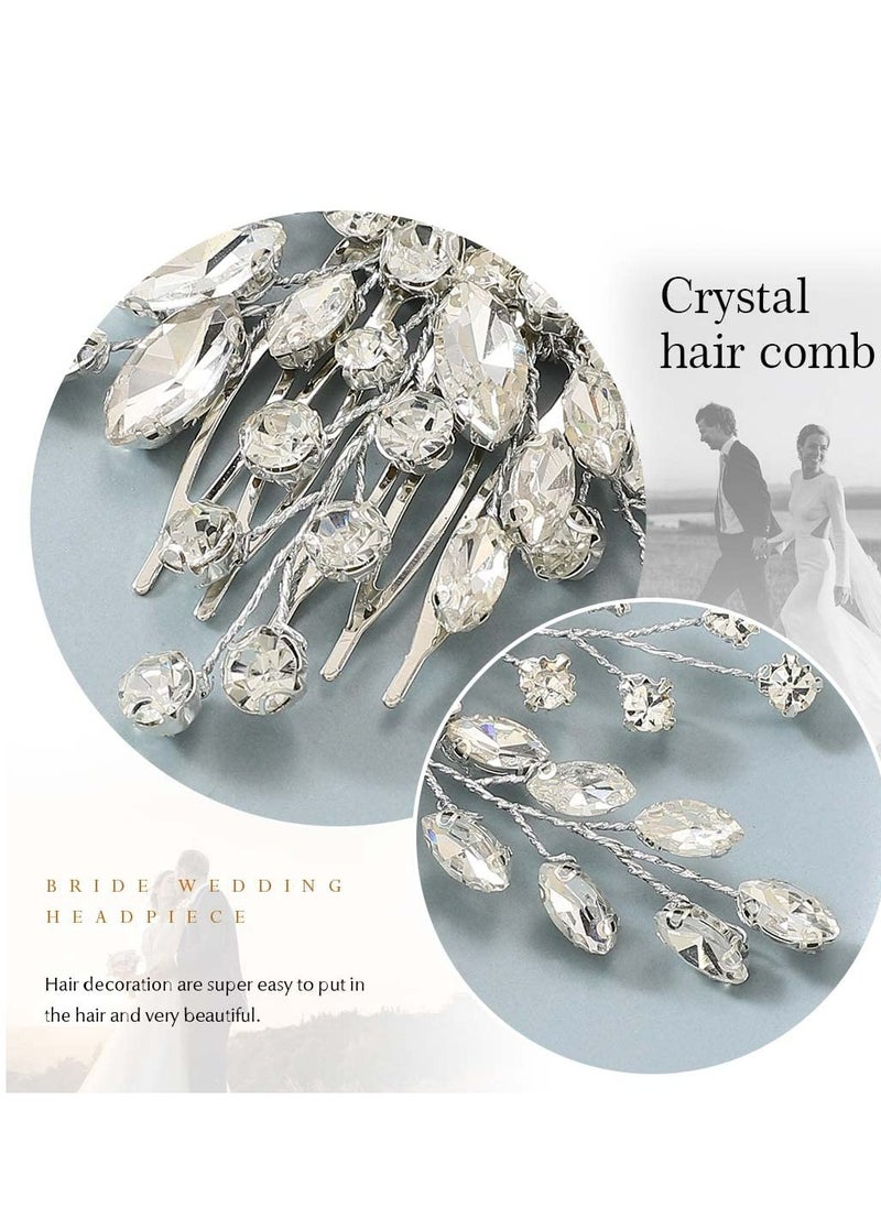 Oasisgalore Silver Crystal Bride Wedding Hair Comb, Bridal Side Clip Hair Accessory for Women and Girls.  - Image 3