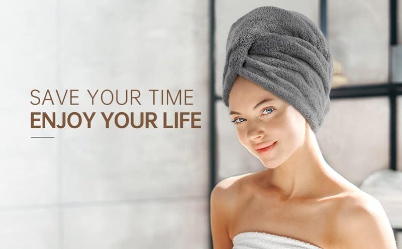 Caltero Microfiber Hair Towel Wrap, Absorbent Hair Drying Bathrobe Towel Cap - Image 3