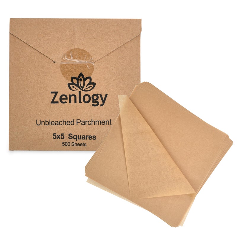 Zenlogy مربعات رق صغيرة 5 × 5 من زينلوجي (500 ورقة) - ورق رق غير لاصق مسبق القطع غير مبيض - مثالي لأغلفة الحلوى وتجميد الورق والفصل والرسم الماسي - Image 1