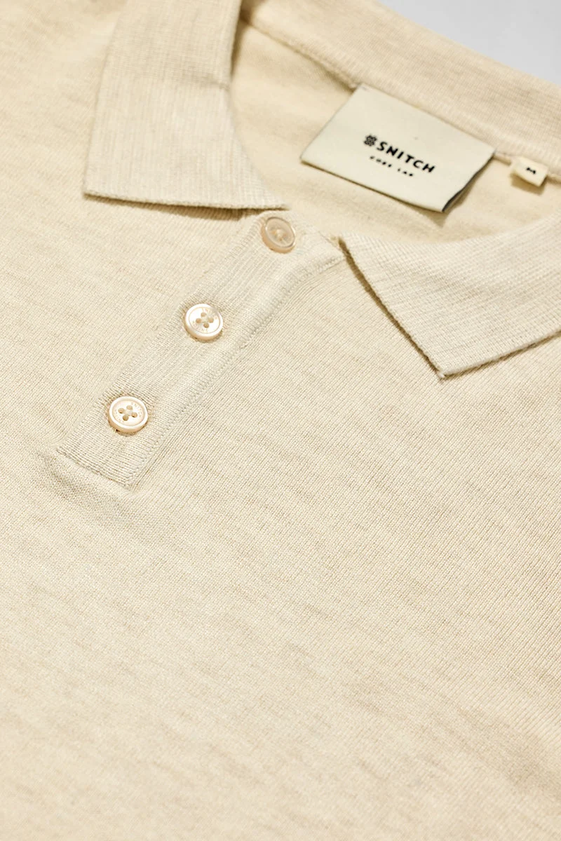 SNITCH Core Lab Cream Solid Polo T-Shirt