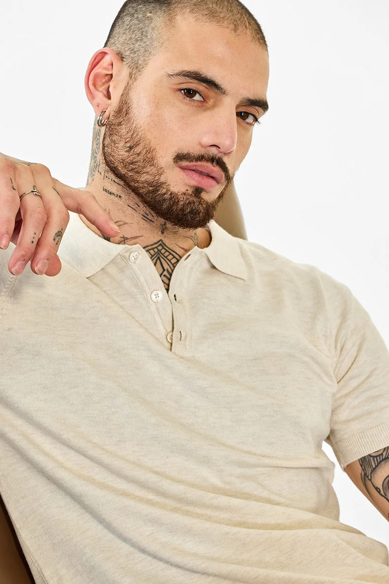 Snitch Cream Core Lab Cream Solid Polo T-Shirt for Men | Best Price UAE