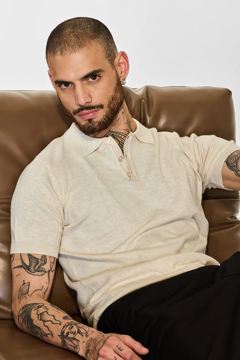 Snitch Cream Core Lab Cream Solid Polo T-Shirt for Men | Best Price UAE