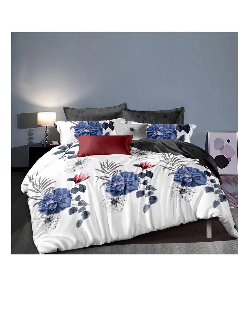 BAIG Comforters 6pcs Vintage Quilted Bedding Set, Includes 1 fixed Quilt, 1 Fitted Sheet, And 4 Pillowcases,  Floral Design 