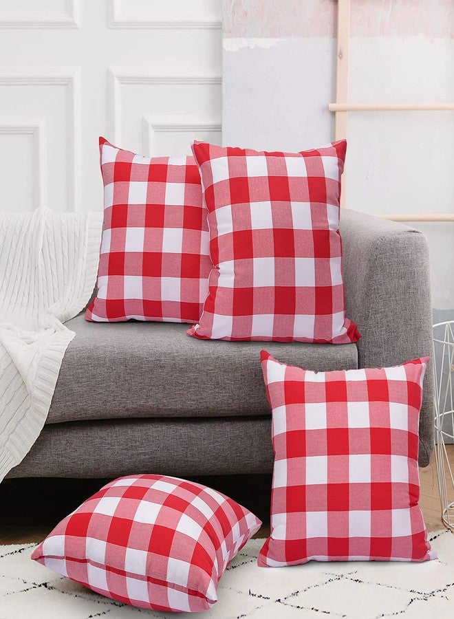 yuboo Red and White Gingham Pillow Covers - 18 x 18 Inch Set of 4, Buffalo Red Plaid Throw Pillow Covers for Couch Sofa Decor 4th of July Decoration - Image 1