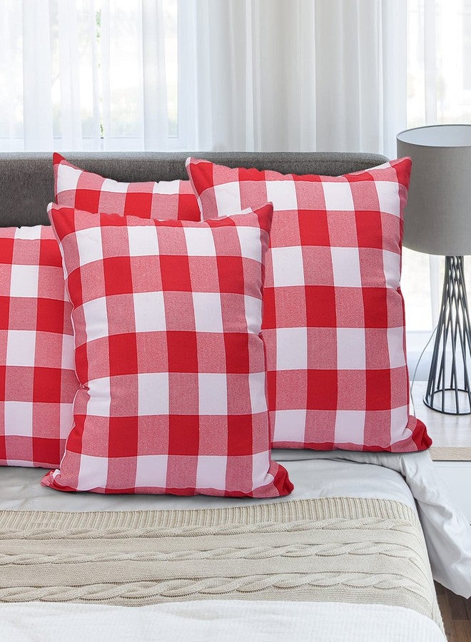 yuboo Red and White Gingham Pillow Covers - 18 x 18 Inch Set of 4, Buffalo Red Plaid Throw Pillow Covers for Couch Sofa Decor 4th of July Decoration - Image 4
