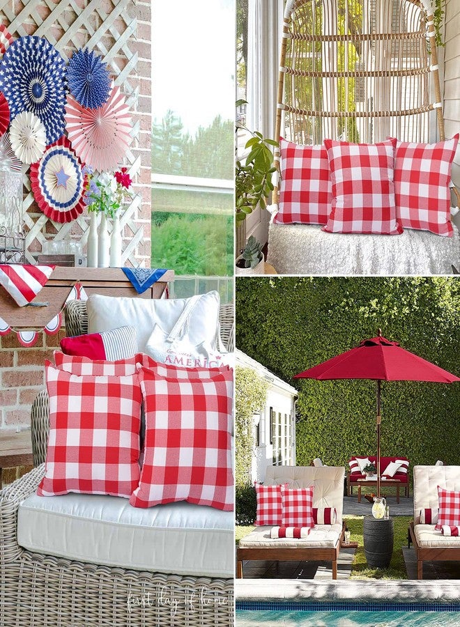 yuboo Red and White Gingham Pillow Covers - 18 x 18 Inch Set of 4, Buffalo Red Plaid Throw Pillow Covers for Couch Sofa Decor 4th of July Decoration - Image 5