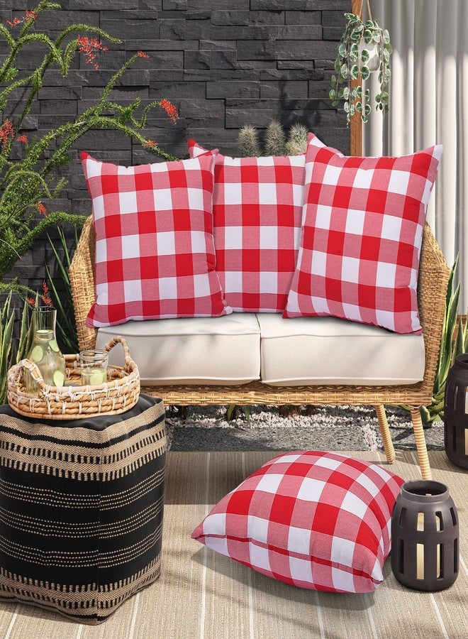 yuboo Red and White Gingham Pillow Covers - 18 x 18 Inch Set of 4, Buffalo Red Plaid Throw Pillow Covers for Couch Sofa Decor 4th of July Decoration - Image 3