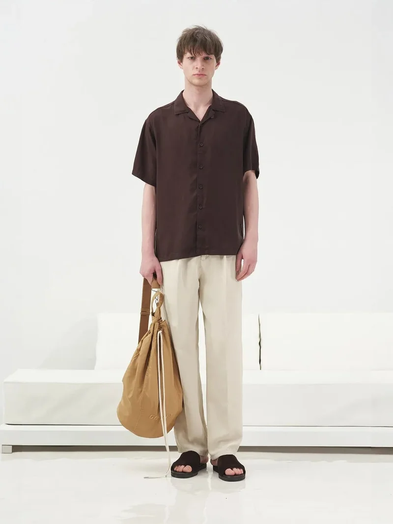 جيستو GIESTO Short Sleeve Linen Blend Shirt with Button Closure