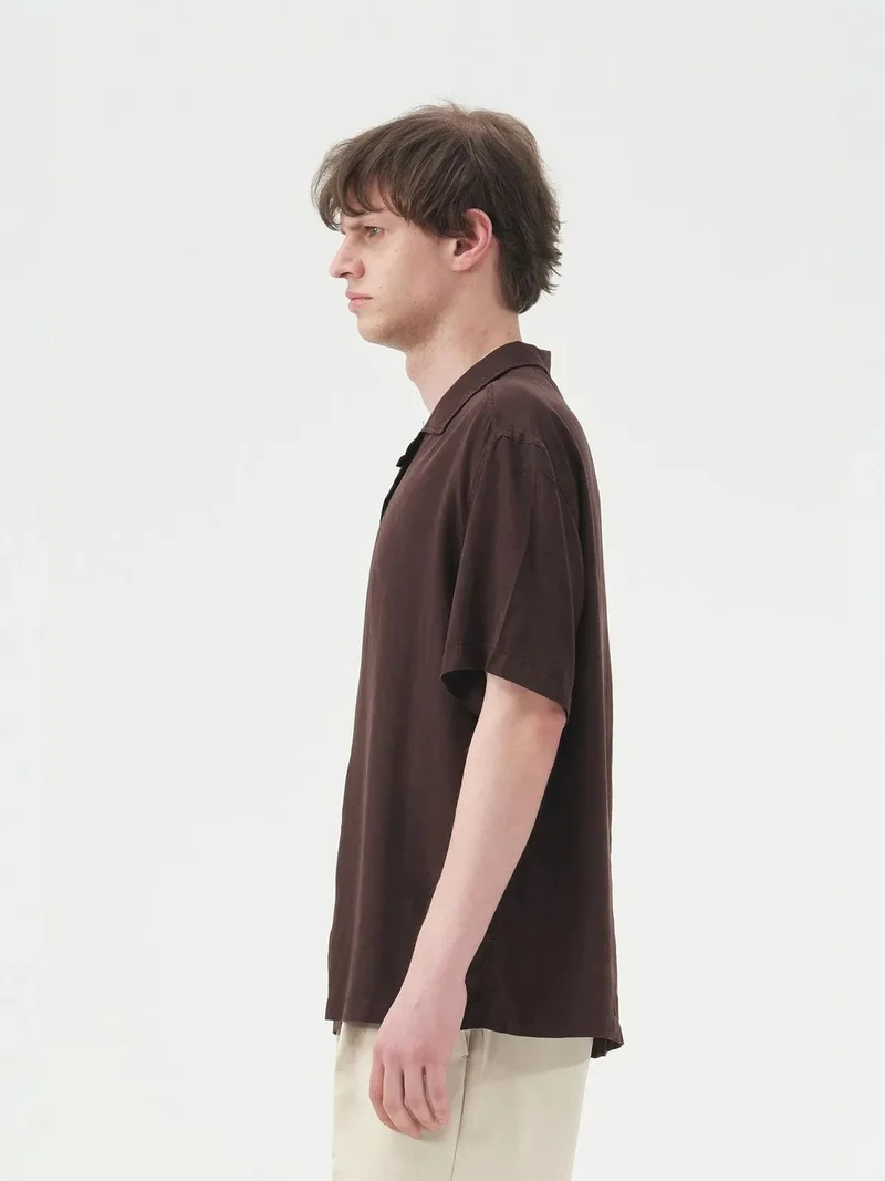 جيستو GIESTO Short Sleeve Linen Blend Shirt with Button Closure