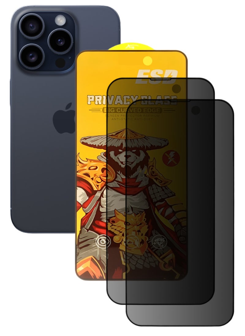 ESD 2 Pieces Tempered Dustproof Privacy Glass Screen Protector Compatible For iPhone 15 Pro - Image 1