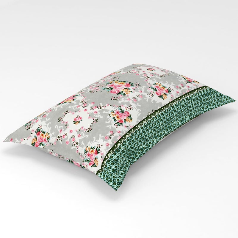 Homefab India 180 TC Microfiber Single BedSheet with 1 Pillow Cover - Green, Grey, Floral - Image 3