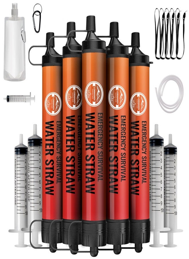 Lormandy Straw Water Filter 5 Pack - Outdoor Camping & Hiking Survival Gear Kit for Family Use, Ultra-Light Personal Filter Straws for Backpacking, Travel, Bug-Out Bags and Emergency Preparedness - Image 1