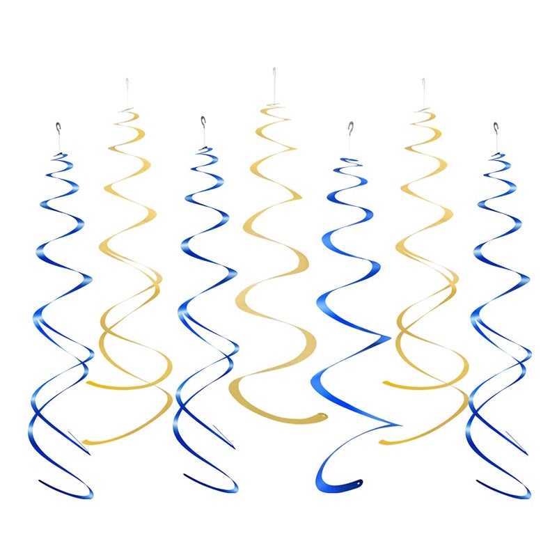 MOWO Gold and Royal Blue Foil Swirl Hanging Decoration for Birthday Graduation New Year Party SuppliesPack of 20