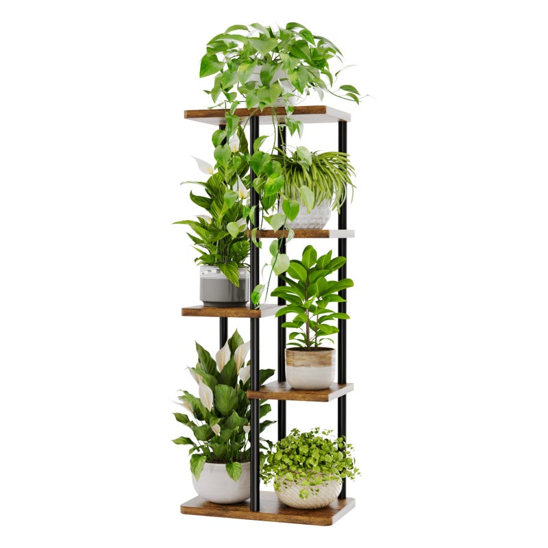 Bamworld Corner Plant Stand Indoor 5 Tier Metal Plant Shelf for Multiple Plants Tiered Flower Pot Stands for Patio Garden Balcony Living Room Bedroom Brown - Image 2