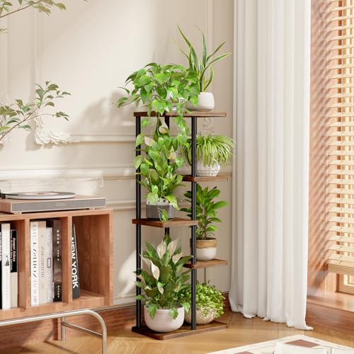 Bamworld Corner Plant Stand Indoor 5 Tier Metal Plant Shelf for Multiple Plants Tiered Flower Pot Stands for Patio Garden Balcony Living Room Bedroom Brown - Image 3