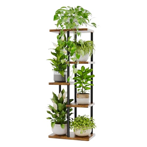 Bamworld Corner Plant Stand Indoor 5 Tier Metal Plant Shelf for Multiple Plants Tiered Flower Pot Stands for Patio Garden Balcony Living Room Bedroom Brown - Image 1