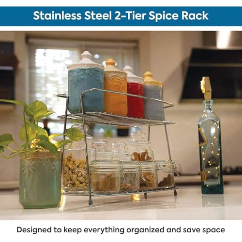 12FOR COLLECTION Stainless Steel Spice 2-Tier Countertop Trolley Container Kitchen Organizer For Boxes Utensils Dishes Plates For Home (Multipurpose Storage Shelf Shelves Holder Stand,Tiered Shelf - Image 5