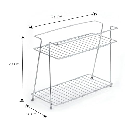 12FOR COLLECTION Stainless Steel Spice 2-Tier Countertop Trolley Container Kitchen Organizer For Boxes Utensils Dishes Plates For Home (Multipurpose Storage Shelf Shelves Holder Stand,Tiered Shelf - Image 3