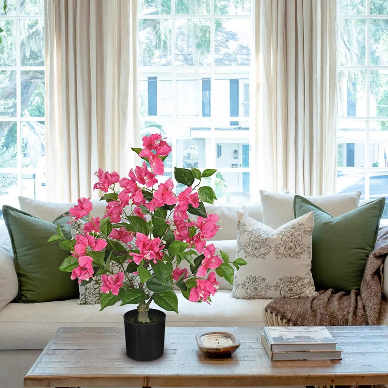 Villa Como 26.3â€ Large Fake Plants Artificial Flowers Bougainvillea Artificial Plants Trees Indoor Pots, Faux Plants Perfect for Home Decor, Living Room Table Decor, Bedroom Shelf Decor, Dining Room Decor - Image 4