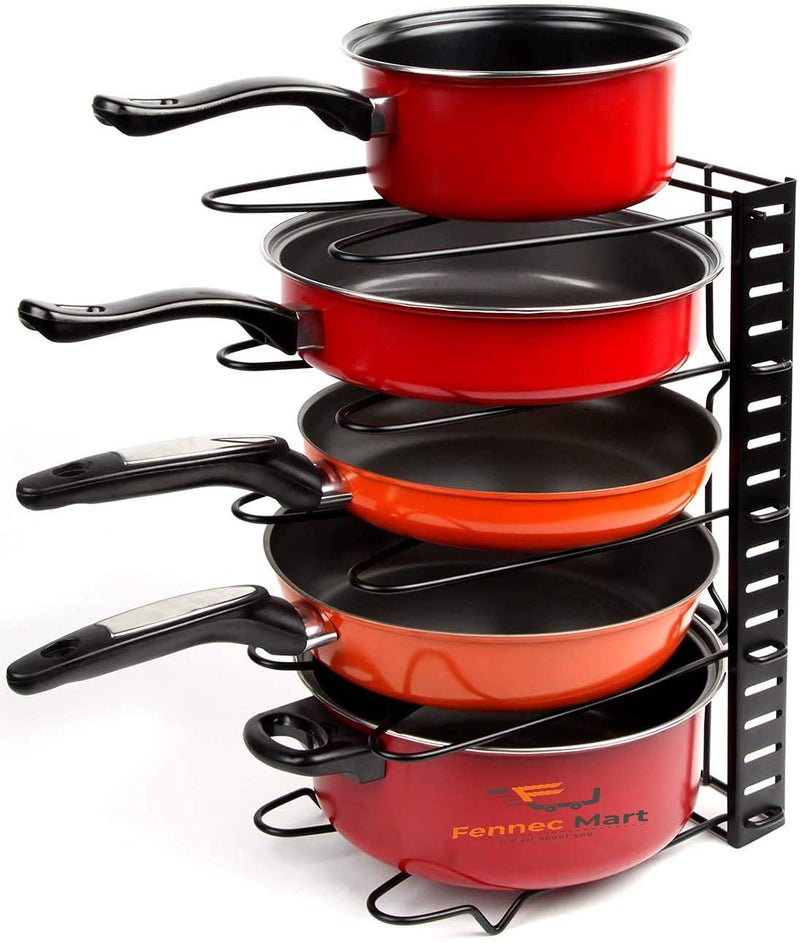Fennec Mart Pan Pot Organizer for Multipurpose Tawa Rack Lid Tray Plate Dish Holder and Utensils Cookware5 Tier Adjustable Kitchen Cabinet Shelves OrganiserPack of 1 - Image 1