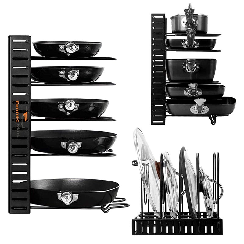 Fennec Mart Pan Pot Organizer for Multipurpose Tawa Rack Lid Tray Plate Dish Holder and Utensils Cookware5 Tier Adjustable Kitchen Cabinet Shelves OrganiserPack of 1 - Image 4