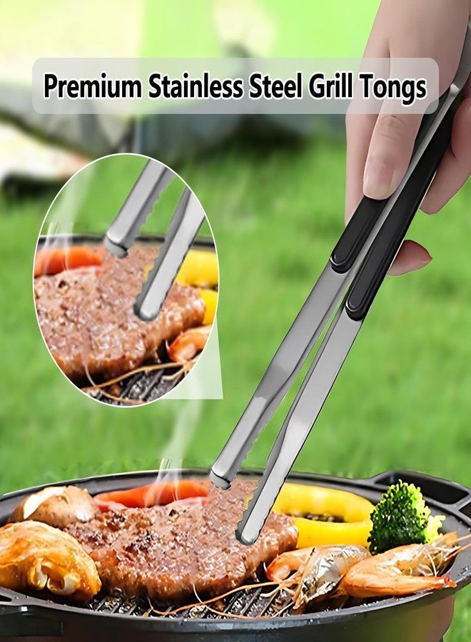 YAFIYGI BBQ Tongs Premium Korean Cooking Heat Resistant Metal Kitchen Utensils Set for Frying Grilling Meat Hot Pot and Ice 12 inch Non Slip Grip Tongs for Cooking Essentials - Image 4