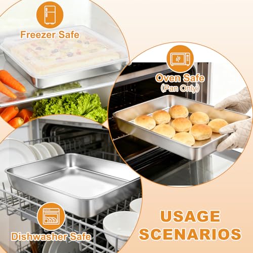 Blingco Stainless Steel Baking Pan with Lid, 12⅓ x 9¾ x 2 Inch Deep Rectangle Cake Pans with Cover for Cakes, Brownies, Cookies, Deep Side & Heavy Duty,Dishwasher & Fridge & Oven Safe(2 Pans + 2 Lids) - Image 4
