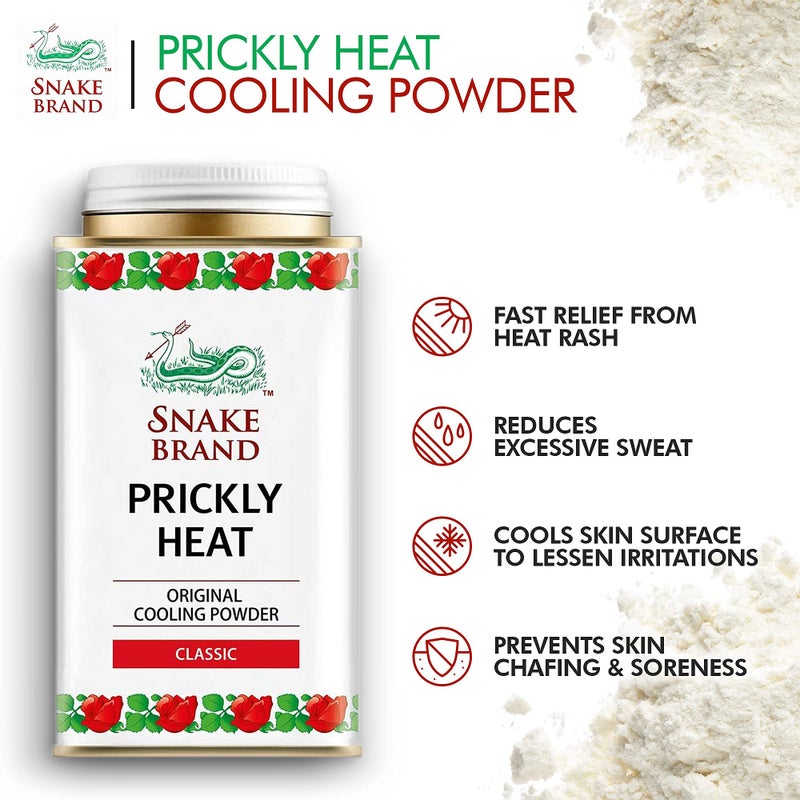 Snake Brand Prickly Heat Cooling Powder for Everyday Use - Anti-Chafing, Heat Rash Relief, Absorbs Sweat, Classic Original Scent (4.9 Oz / 140g) - Image 3