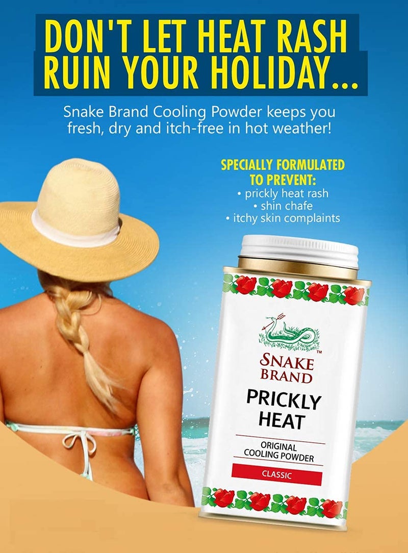 Snake Brand Prickly Heat Cooling Powder for Everyday Use - Anti-Chafing, Heat Rash Relief, Absorbs Sweat, Classic Original Scent (4.9 Oz / 140g) - Image 2