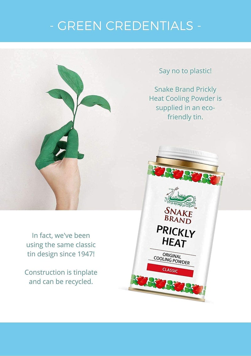 Snake Brand Prickly Heat Cooling Powder for Everyday Use - Anti-Chafing, Heat Rash Relief, Absorbs Sweat, Classic Original Scent (4.9 Oz / 140g) - Image 4