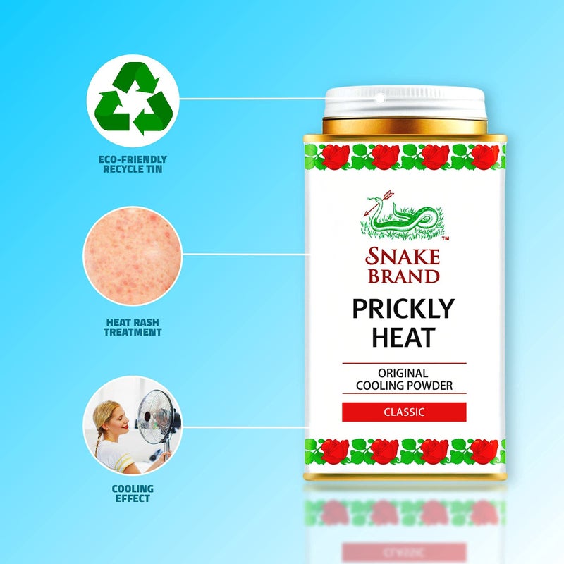 Snake Brand Prickly Heat Cooling Powder for Everyday Use - Anti-Chafing, Heat Rash Relief, Absorbs Sweat, Classic Original Scent (4.9 Oz / 140g) - Image 5