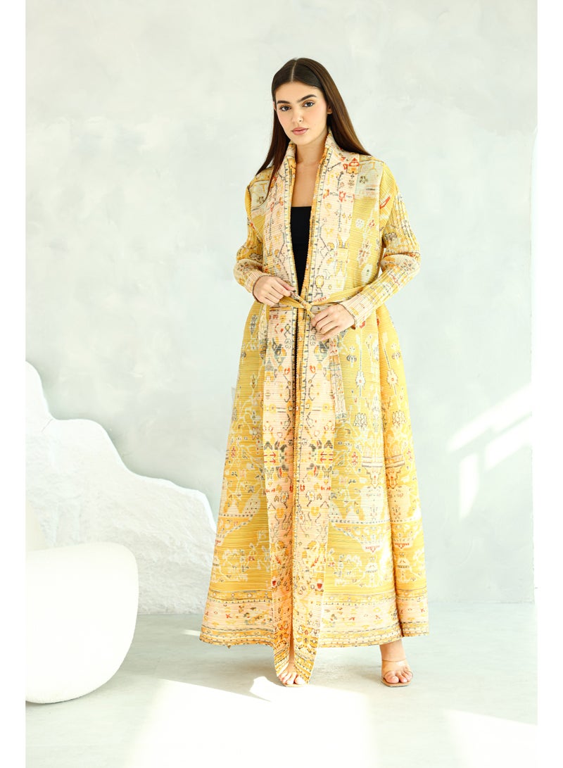 IKKXA Colorful Printed Yellow Abaya ABY1178 Yellow - Image 1