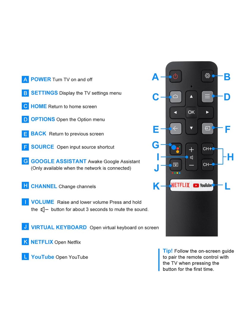 Generic - Introducing the Enhanced Voice Control Remote for TCL Android TVs Upgrade Your Experience with the RC802V. Unlock the Power of Google Voice Functionality, Complete with Dedicated Buttons for Seamles - Image 1