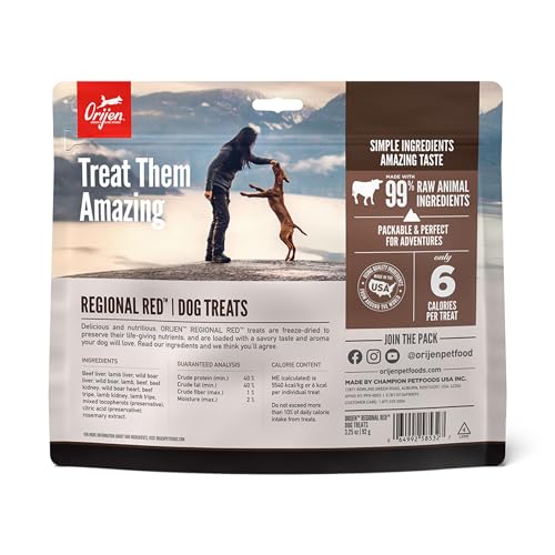 ORIJEN Grain Free High Protein Freeze Dried Dog Treats Regional Red Recipe 3.25oz Bag - Image 2