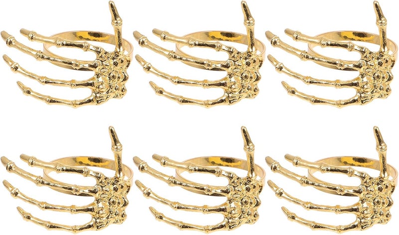 Cabilock 6pcs Halloween Napkin Rings Set Alloy Skeleton Hand Napkin Ring Holders Ghost Hand Napkin Buckle Ornaments for Halloween Decoration (Golden) - Image 1