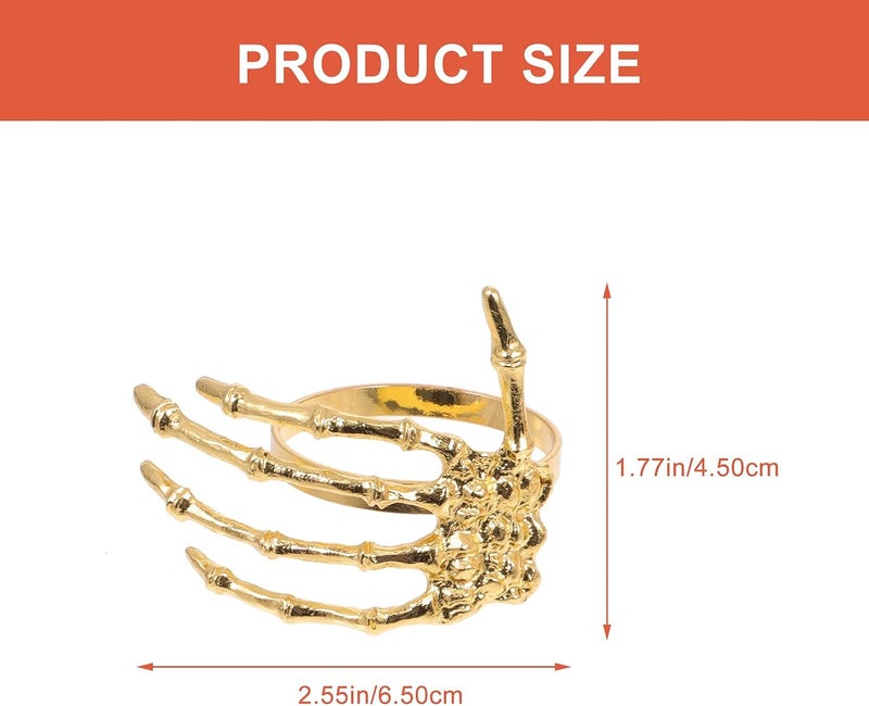 Cabilock 6pcs Halloween Napkin Rings Set Alloy Skeleton Hand Napkin Ring Holders Ghost Hand Napkin Buckle Ornaments for Halloween Decoration (Golden) - Image 3