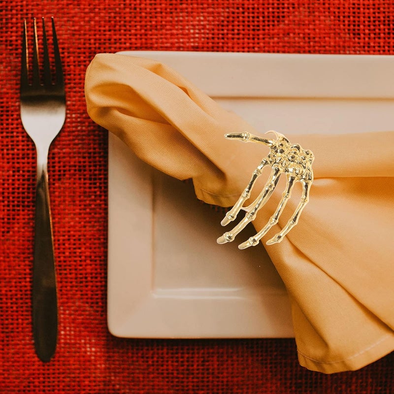 Cabilock 6pcs Halloween Napkin Rings Set Alloy Skeleton Hand Napkin Ring Holders Ghost Hand Napkin Buckle Ornaments for Halloween Decoration (Golden) - Image 5