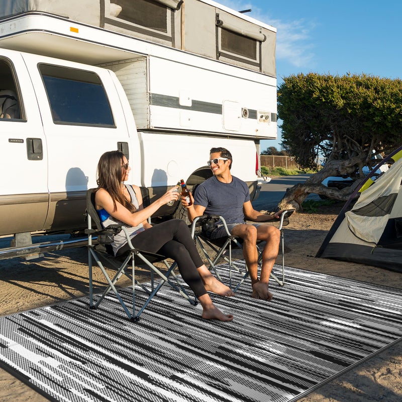 GENIMO Outdoor Rug for Patio Clearance, 6'x9' Waterproof Camping Mat, Reversible Plastic Straw Rugs for RV, Camper, Balcony, Backyard, Picnic, Deck (Black White) - Image 4