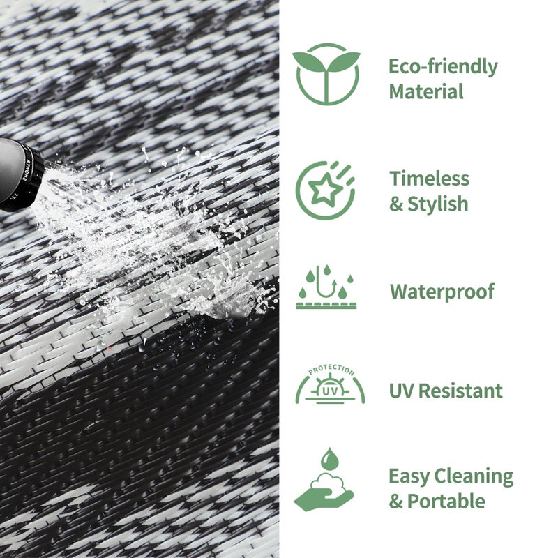 GENIMO Outdoor Rug for Patio Clearance, 6'x9' Waterproof Camping Mat, Reversible Plastic Straw Rugs for RV, Camper, Balcony, Backyard, Picnic, Deck (Black White) - Image 5