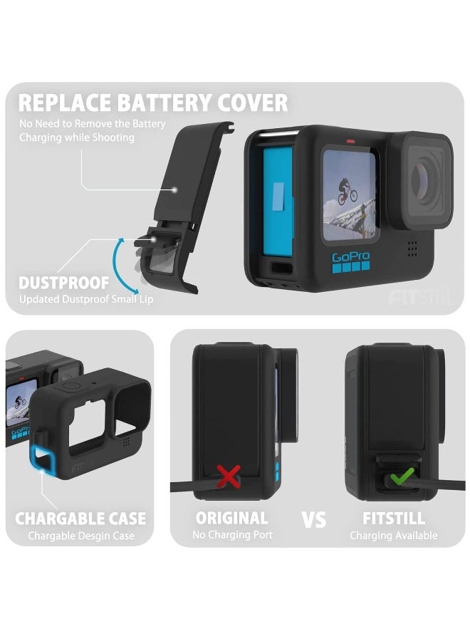 Silicone Sleeve Case for GoPro Hero 11/10/9, Complete Accessories Kit with Battery Side Cover, Screen Protectors, Lens Caps, and Lanyard for Enhanced Protection and Convenience.  - Image 2