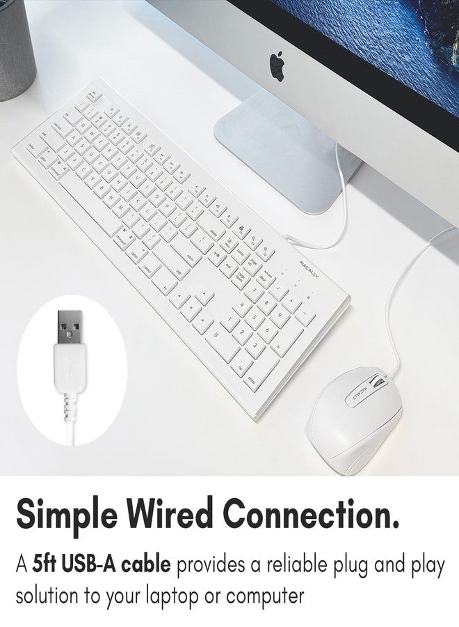 Macally Full Size USB Wired Keyboard for Mac and PC - Plug & Play Wired Computer Keyboard - Compatible Apple Keyboard with 15 Shortcut Keys for Easy Controls & Navigation - White - Image 2