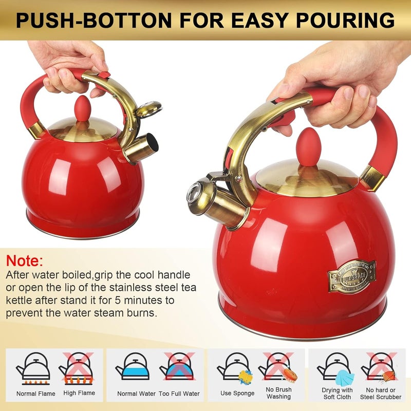 LUXGRACE 3Quart Whistling Tea Kettle Classic Teapot Stainless Steel Teakettle with Cool Grip for Stovetop - Image 5