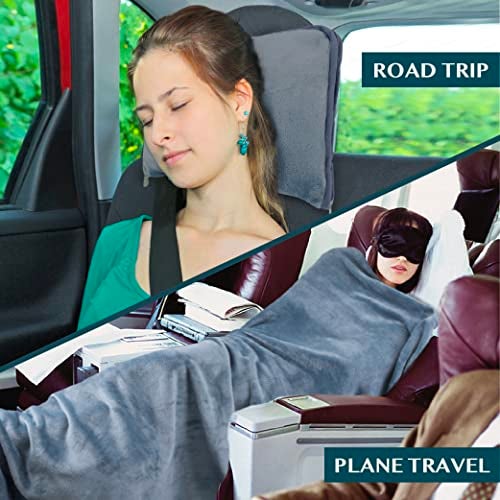 PAVILIA Travel Blanket Pillow, Soft Airplane Blanket 2-IN-1 Combo Set, Plane Blanket Compact Packable, Flight Essentials Car Pillow, Travelers Gift Accessories Luggage Backpack Strap, 60x43 Slate Blue - Image 5