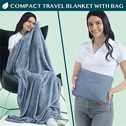PAVILIA Travel Blanket Pillow, Soft Airplane Blanket 2-IN-1 Combo Set, Plane Blanket Compact Packable, Flight Essentials Car Pillow, Travelers Gift Accessories Luggage Backpack Strap, 60x43 Slate Blue - Image 2