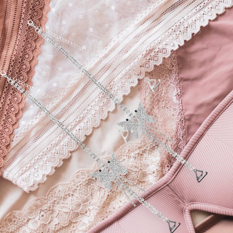 2 Pairs of Rhinestone Butterfly Straps Adjustable Underwear Replacement Straps - Image 2