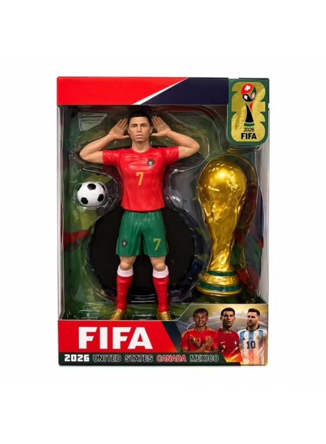 FIFA 2026 Cristiano Ronaldo Portugal #7 Football Player Figurine Set with World Cup Trophy and Ball